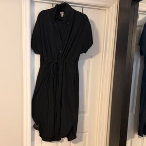 a new day Black Drawstring Shirt Midi Dress
